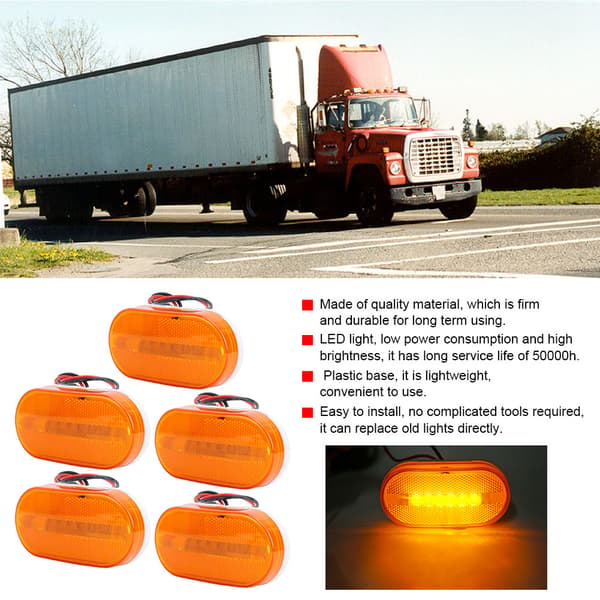 5 stk. 6LED 12V Sidemarkeringslys til Lastbil Trailer Praktisk Tilbehør (Gul)