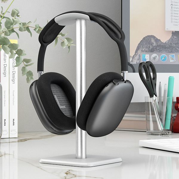 Hodetelefonstativ Avrundet hjørne Anti-skli base TPU-skuff Robust metallstang Hodesettholder for hjemmespillkontor Hvit White