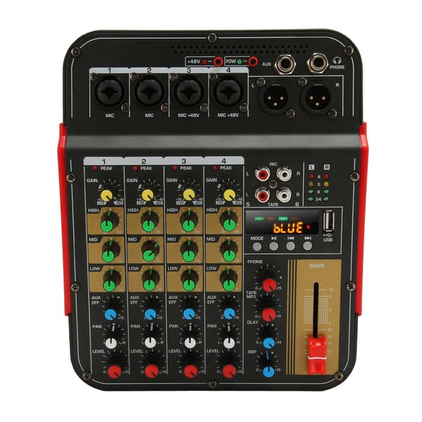 Professionel lydmixer Bluetooth USB MP3-afspilning Indbygget DPS-lydcontroller 4-kanals mixer med digitalt display 100-240V US-stik
