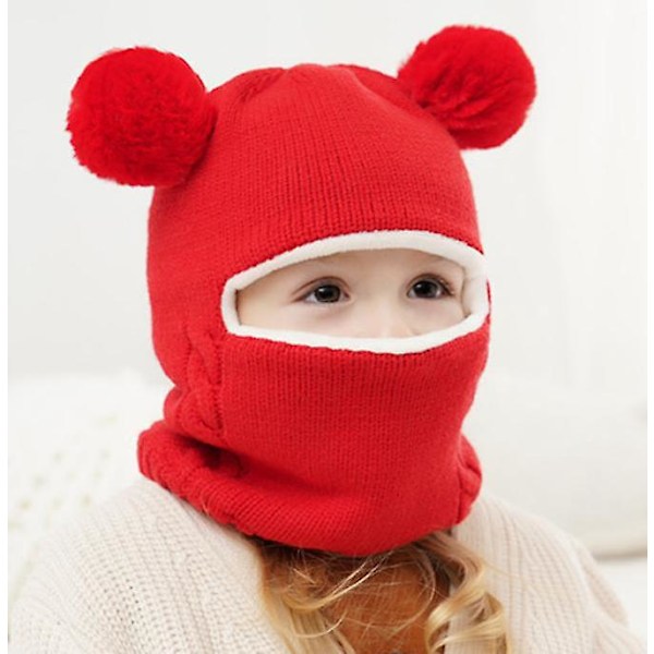 Lämmin Huppupäinen Pipo Lapsille Syksy Talvi Taapero Lakki Unisex Punainen Pehmeä ja Mukava
