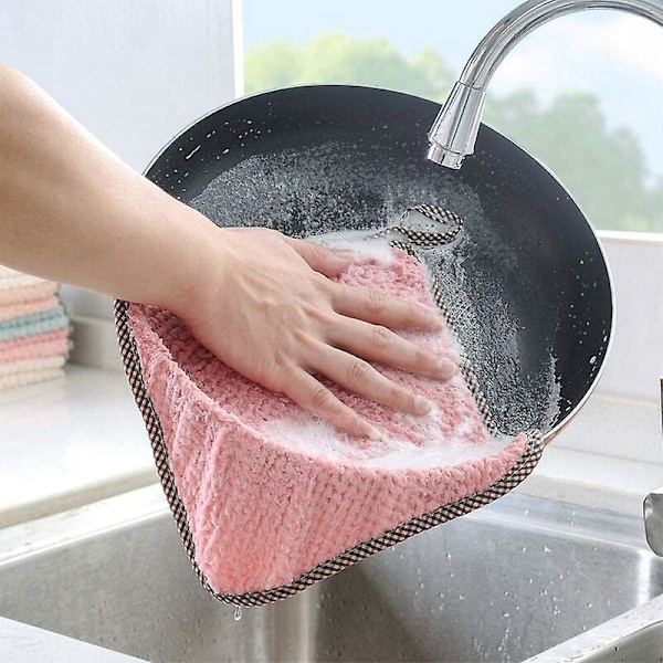 Håndklæder 8 stk. Absorberende Koralfløjl Hængetørklæde til Køkken og Badeværelse Bløde Håndklæder og Ansigtshåndklæder 25cm25cm (Pink/lysegrøn/vi pulver)