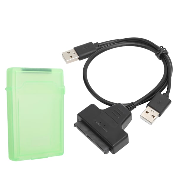 Harddiskadapterkabel SATA HDD/SSD dobbel grensesnitt konverteringskabel med 2,5 tommers beskyttelsesboks grønn