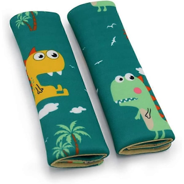 2 st Barn Pojke Bilbältesskydd Säkerhetsbälte Axelkudde Axelhög Saisats Bälteskuddar för Barn 22*6,5cm (Dinosaurie)