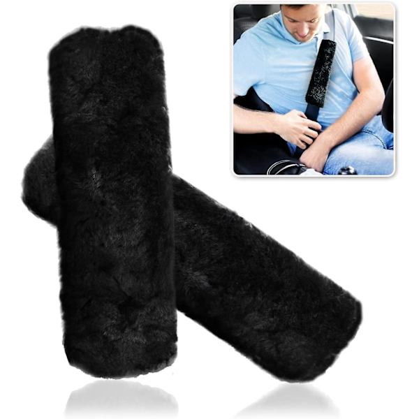 2-pack svarta axelkuddar för bilbälte i imiterad fleece för vuxna och barn, resor mjuk komfort vaddering