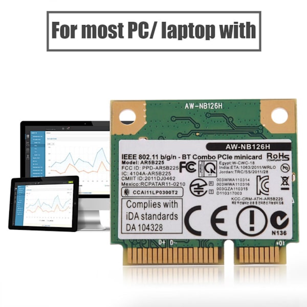 2,4G Bluetooth WIFI 2 i 1 trådløst kort for Mini PCI-E-kortspor for DELL Asus Toshiba/BenQ