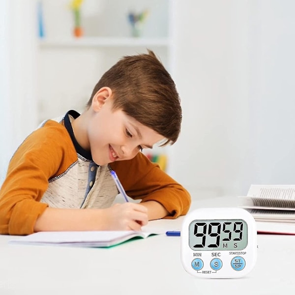 Jinyu Timer til børn, køkkentimer digital, magnetisk bagside, høj ringetone, stativ til madlavning, klasseværelse, badeværelse, lærere (2 stk., hvid+pink)