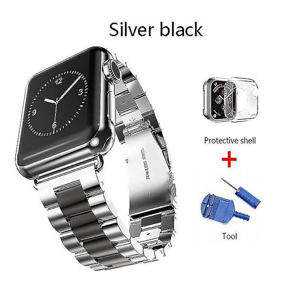 Ruostumattomasta teräksestä valmistettu ranneke Apple Watchille - 40mm/44mm, 38mm/42mm - Sport Metal Watchband 41mm Hopea musta työkalu