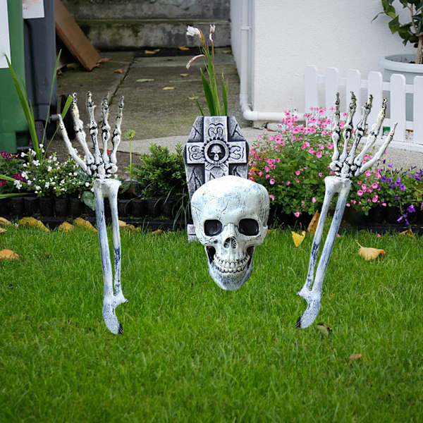 Halloween Skelet rekvisitter Skelet Hoved Knogle og Arme Plæne Stave Halloween Kirkegård Kiste Uhyggelig Fest Tilbehør Dekoration