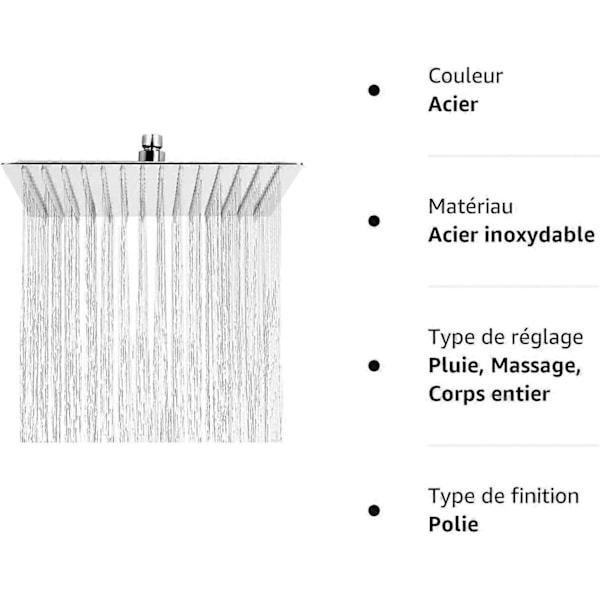 Antikalk Dusjhode, Vannbesparende Regndusjhode med Dyser i Rustfritt Stål 12 tommer/30 cm Polert Kromfinish (Speil), Firkantet