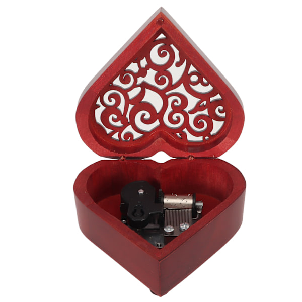 Hjärtformad speldosa Pine Vintage Hollow Cover Trä Clockwork Windup Music Box Creative Gift