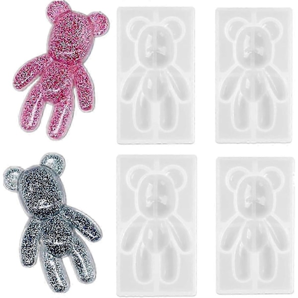 Harpiksforme - 4 STK 3D Teddybjørn Form Vedhæng Smykker til Epoxy Harpiks Støbning DIY Håndværk