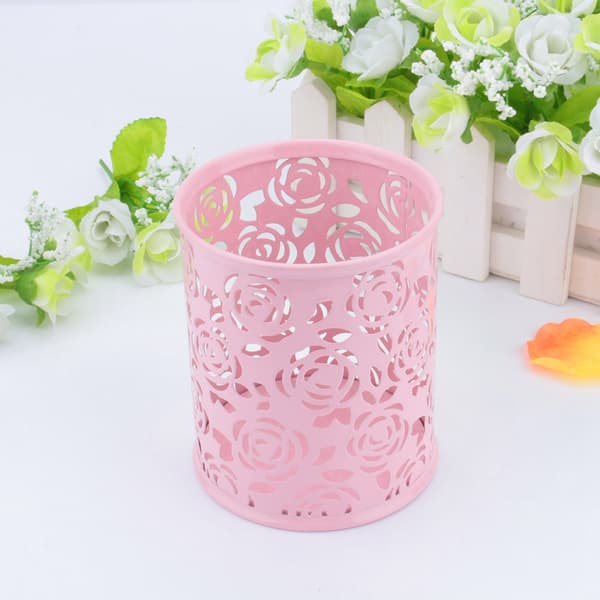 Kontorbord Hul Rose Blomstermønster Pen Blyant Pot Holder Container Organizer