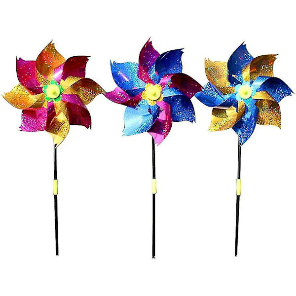 Farverige Pinwheel Wind Spinners - sæt med 8, glitrende plastik, perfekt havedekoration og børnegave