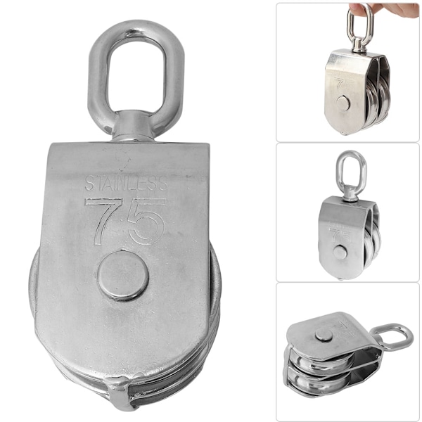 Rustfritt stål Heavy Duty Dobbelthjul Talje Rigging Løftetau Yacht Tilbehør(75mm)