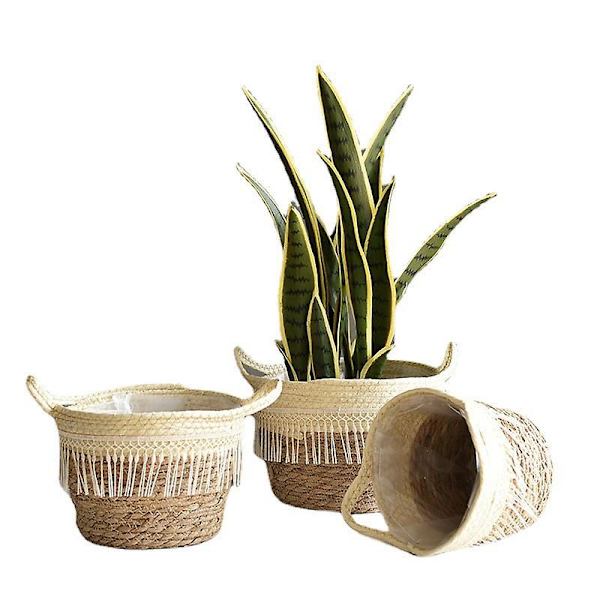 Seagrass pyöreä punottu istutus kukkaruukku