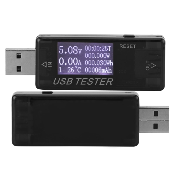 Testare Digital USB Spänningsströmmätare Voltmeter 8-i-1-detektor 0‑5A 0‑150W 4‑30Vsvart