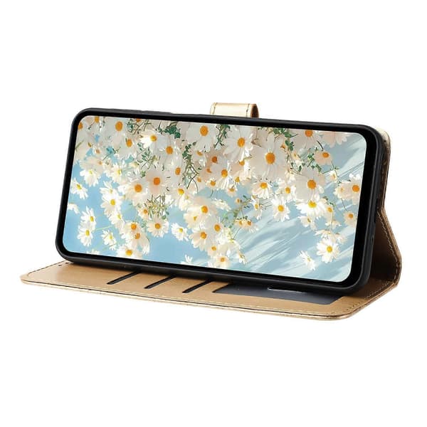 Leather Case with Embossed Daisy Pattern, Wallet Stand, Protective Phone Cover for Samsung Galaxy A56 5G Gold