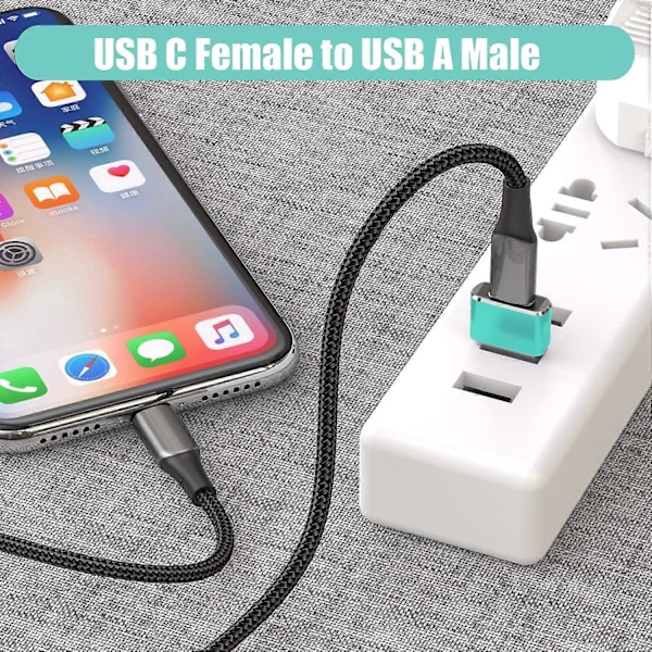 USB til USB C Adapter 3-pak, Type C Hun til A Han Opladerkabel Konverter Grøn