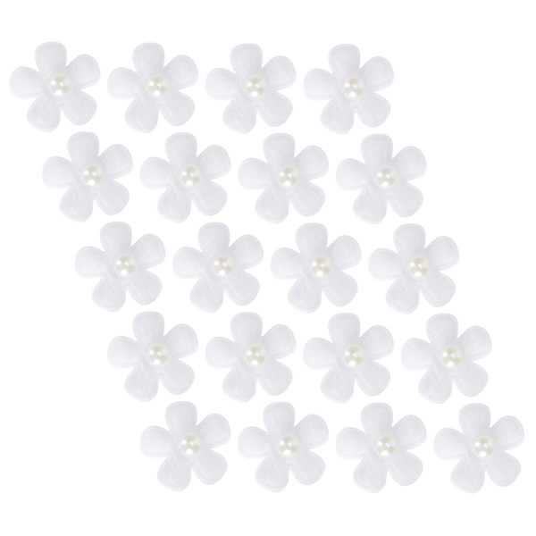 200 st handgjorda blommor vita femkronblad pärla strass DIY konstgjorda hårtillbehör
