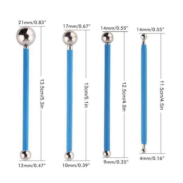 4 stk. DIY rustfritt stål polymer leire verktøy skulptur verktøy leketøy støpeballer pinner sklisikker holdbar utskjæringspenn