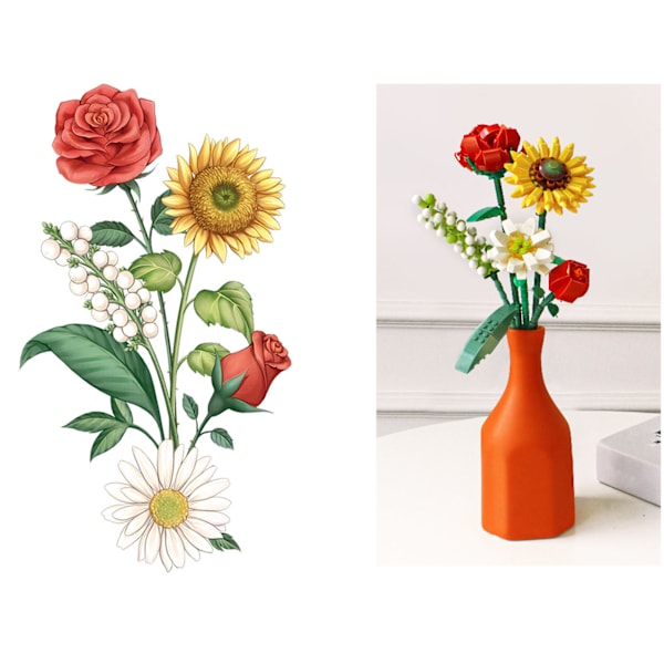 Eviga blombyggstenar Intressanta unika DIY konstgjorda blommor Byggstenar för Alla hjärtans dag Solros