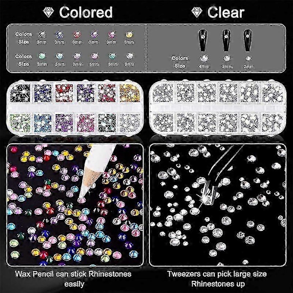Strass-stenar kompatibla med hantverk, 4000 Strass-stenar 2 st 25 ml Lim kompatibelt med Strass-stenar, 1 Vaxpenna kompatibel med Strass-sten