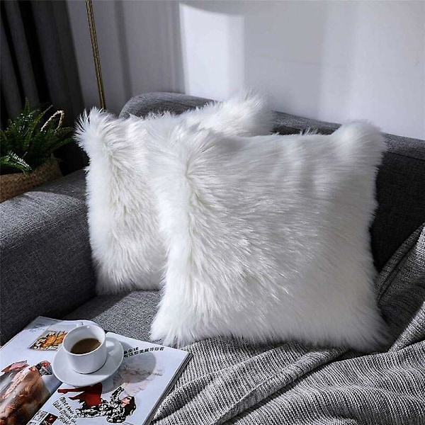 Pudebetræk, Faux Fur Deluxe Dekorativ Sofa Soveværelse Seng Super Blød Plys Mongolia Pudebetræk 45X45cm (Hvid)