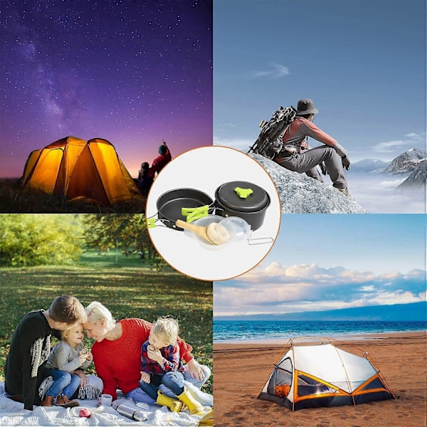 Camping Kokkärl, Portabel Matlagningsryggsäck, 8 Delars Gryt- och Pannset med Mesh-väska för Utomhuscamping Vandring Picknick