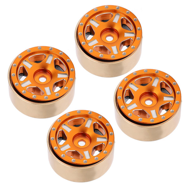 4 st RC Bead Lock-nav för Axial SCX24 1/24 Orange i aluminiumlegering och mässing