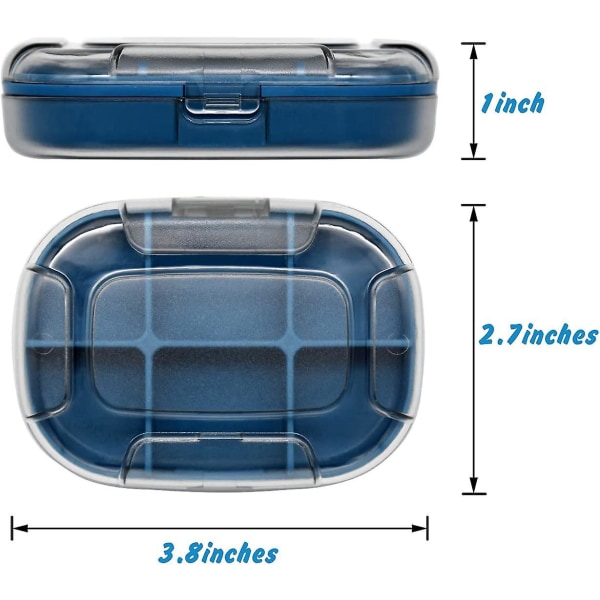 Blå 3-pack bärbar pillerlåda med 6 fack - Litet case för piller, medicin och vitaminer - BPA-fri organizer från Dakchorno