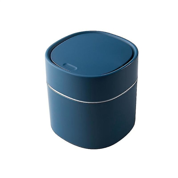 Bordskorg med lock, Mini soptunna i plast, Liten soptunna för sovrum, matsal, badrum, kontor (Blå)