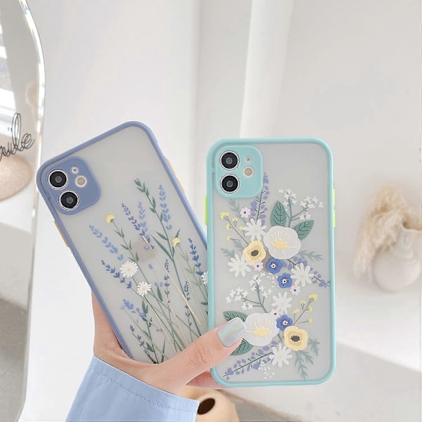 Kompatibelt iPhone 11 deksel med blomstermønster, klar frostet PC-bakside, blomstrete jenter kvinne og myk TPU beskyttende silikon slankt deksel for iPhone 11 - Blå