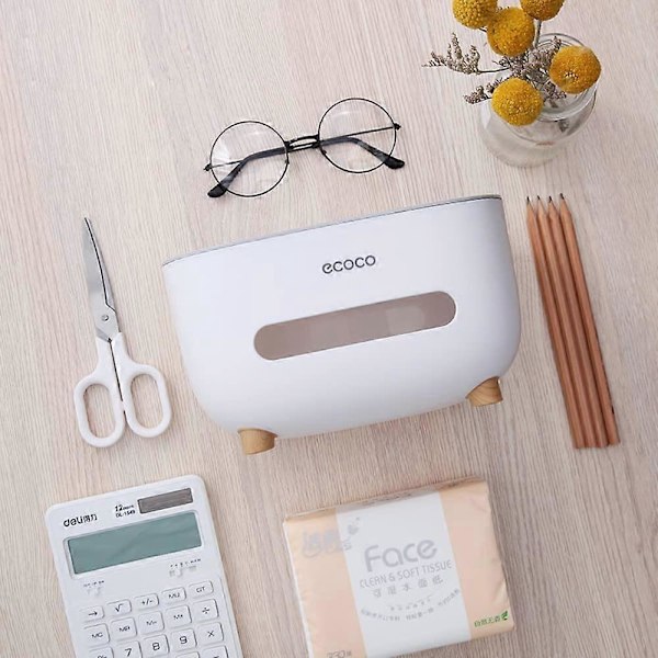 Servettbox, PVC-servettbox, Multifunktionsbox, Pennhållare, Fjärrkontrollhållare, Servetthållare, Förvaringsbox, kosmetisk servettbox (Grå-1)