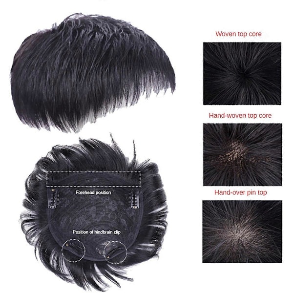 Herre Naturlig Sort Kort Paryk Lige Paryk Hår Clip-on Toupee (B)