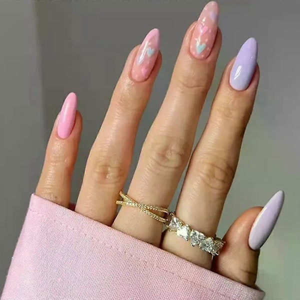 24 kpl/laatikko Violetti Ballerina Tekokynnet Raikkaalla Kukka-Mantelikuviolla Painettavat Tekokynnet Keskikokoiset Irrotettavat Kynnet Juhliin W076-FakeNailsArt