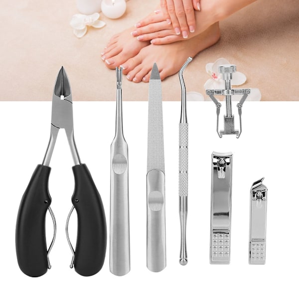 7 st Nagelklippare i rostfritt stål Inåtväxande nagelkorrigerare Pedikyr manikyrverktygsset 7st/ set