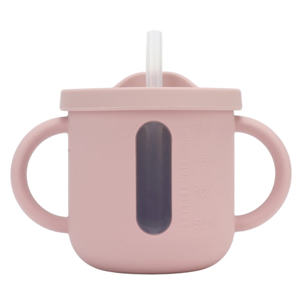 Silikon Tutetkopp Dobbel Håndtak Lett Lærekopp for Småbarn med Tettsittende Lekkasjesikker Lokk for Hjem Reiser Rosa