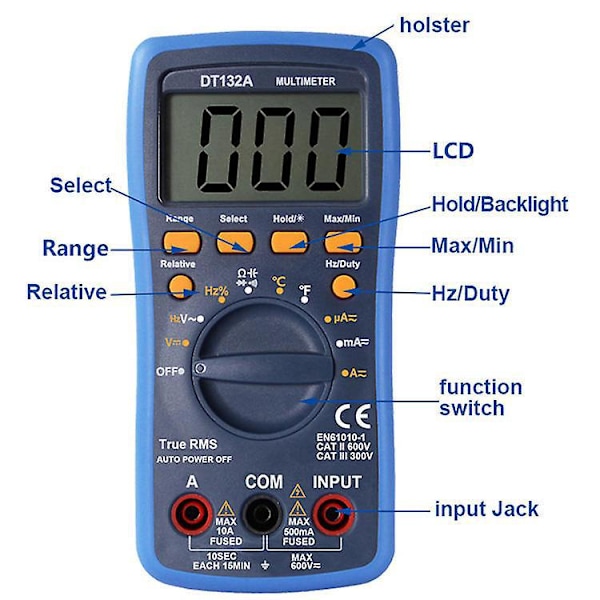 Digital Multimeter TRMS 4000 Räkningar Automatisk Mätning Voltmeter för Snabb Noggrann Mätning av Spänning Ström Resistans Kapacitans Temperatur