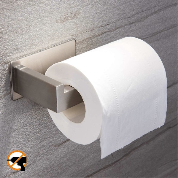 Toiletpapirholder med klæb - Selvklæbende toiletpapirholder til toiletrulle, badeværelse, klæb på væg, rustfrit stål, børstet