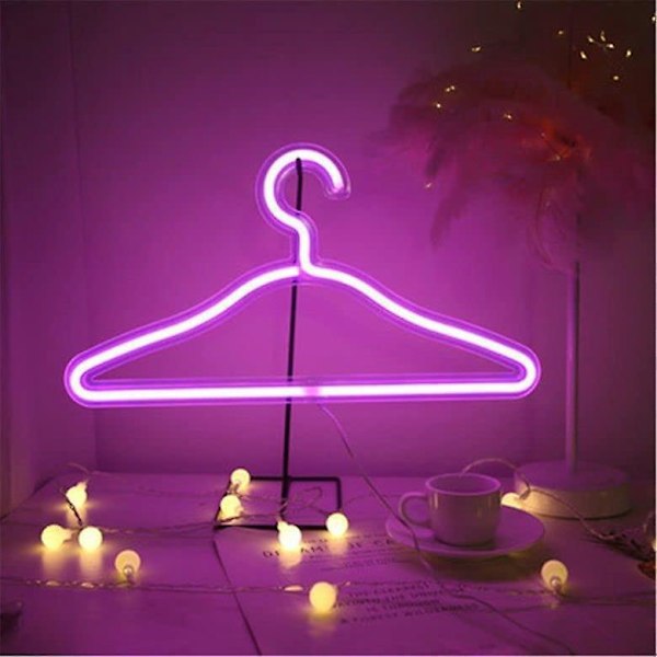 1 Pakkaus Neonkylttikoukku, Vaatetelineen muotoinen neon LED-valo USB-virtalähde yövalo (vaaleanpunainen valo)