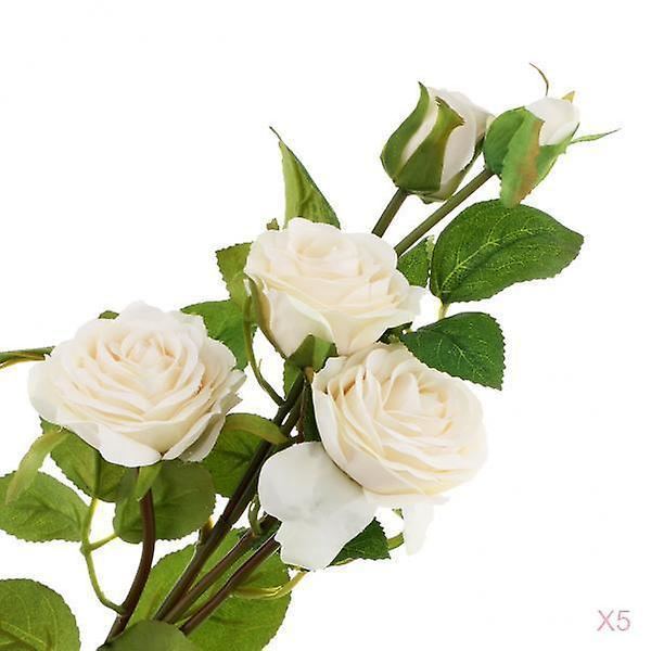 Bundt med 5 Bryllupsfest Dekoration Silke Rose Kunstig Blomst Hvid