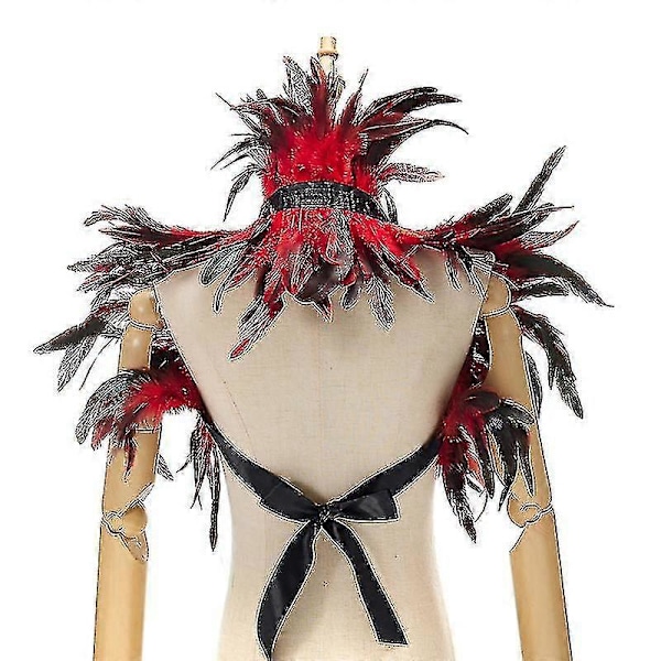Gotisk Naturlig Fjer Kappe Sjal Skuldertræk Skulder Wrap Krave Halloween Fest Tørklæde Cosplay Zekai Brun