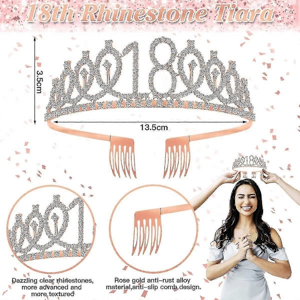 40 års fødselsdagsgaver Kompatible Kvinder, 40 års fødselsdagsramme og Tiara Kvinder 40 års fødselsdagsdekorationer, Tiara Rhinest Krone, Glitter Ramme, Sort Rosaguld18