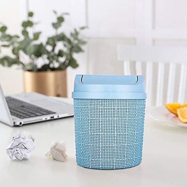 2 små papperskorgar för kontor Blå och vita mini papperskorgar 16 * 11,5 cm