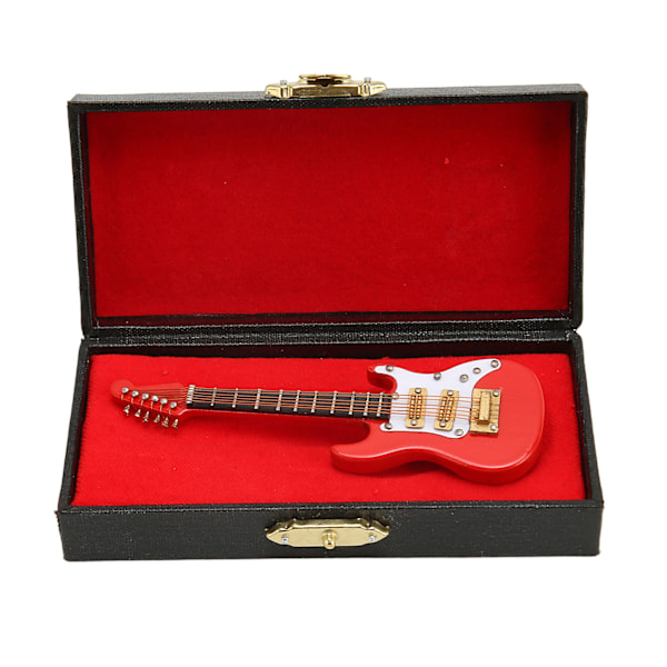 Miniatyr elektrisk gitarr röd vit färg snygg 3,9 tum längd utsökt mini gitarrmodell med låda för bord röd