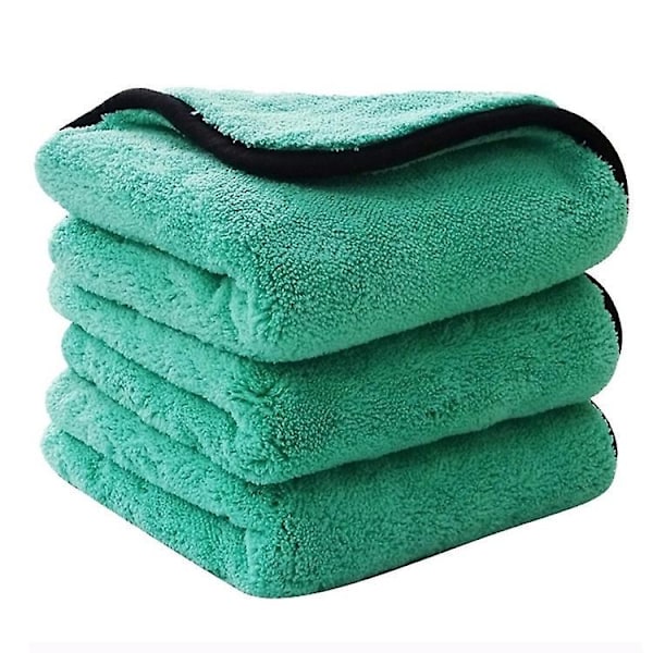 Double-sided Coral Fleece Car Cleaning Cloth - Set of 3 (Green, 40 * 40cm)