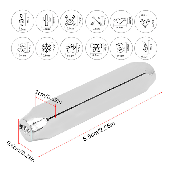 12 st 6 mm 1/4 tum mönsterstempel stansverktyg i kolstål för metall läder smycken