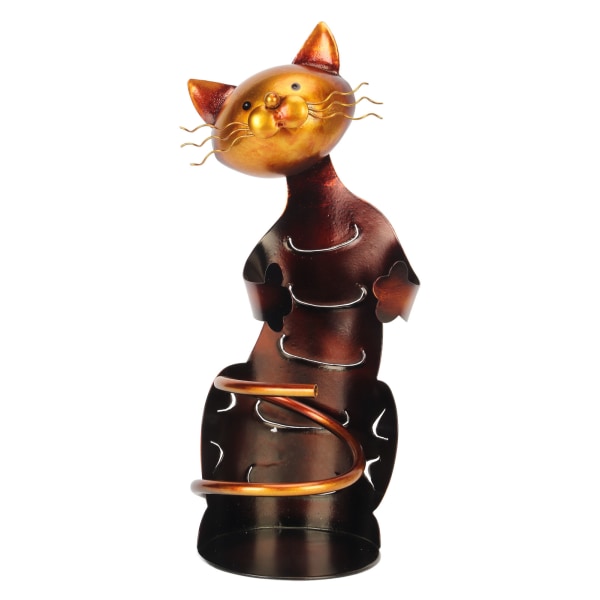 Kattevinholderstativ Metalldekorativ katteformet vinholderstativ Vinflaskeholder Skulptur for borddekorasjon