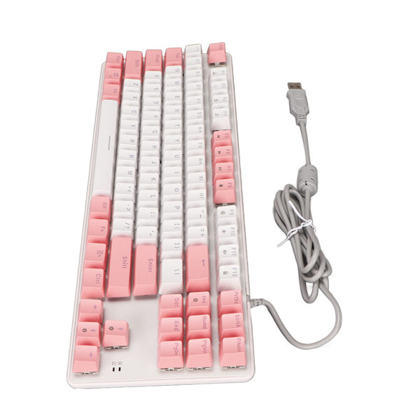 Mekanisk speltangentbord 87 tangenter Blå brytare RGB-bakgrundsbelysning USB-kabelanslutet mekaniskt tangentbord för PC bärbar dator stationär dator vit rosa