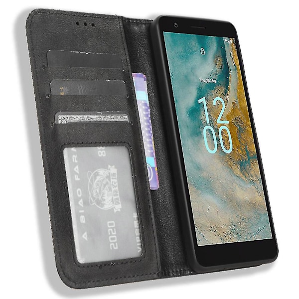 Kompatibelt Nokia C02 Magnetiskt PU Läder Mobilskal Stötsäkert Ställ Plånboksfodral-K
